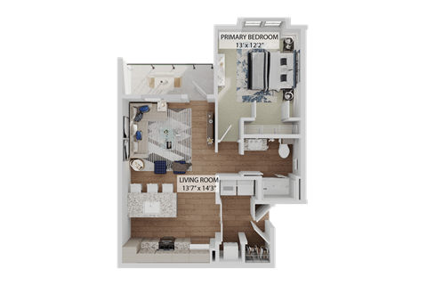 Floor plan for 1 bed, 1 bath, 769 sqft